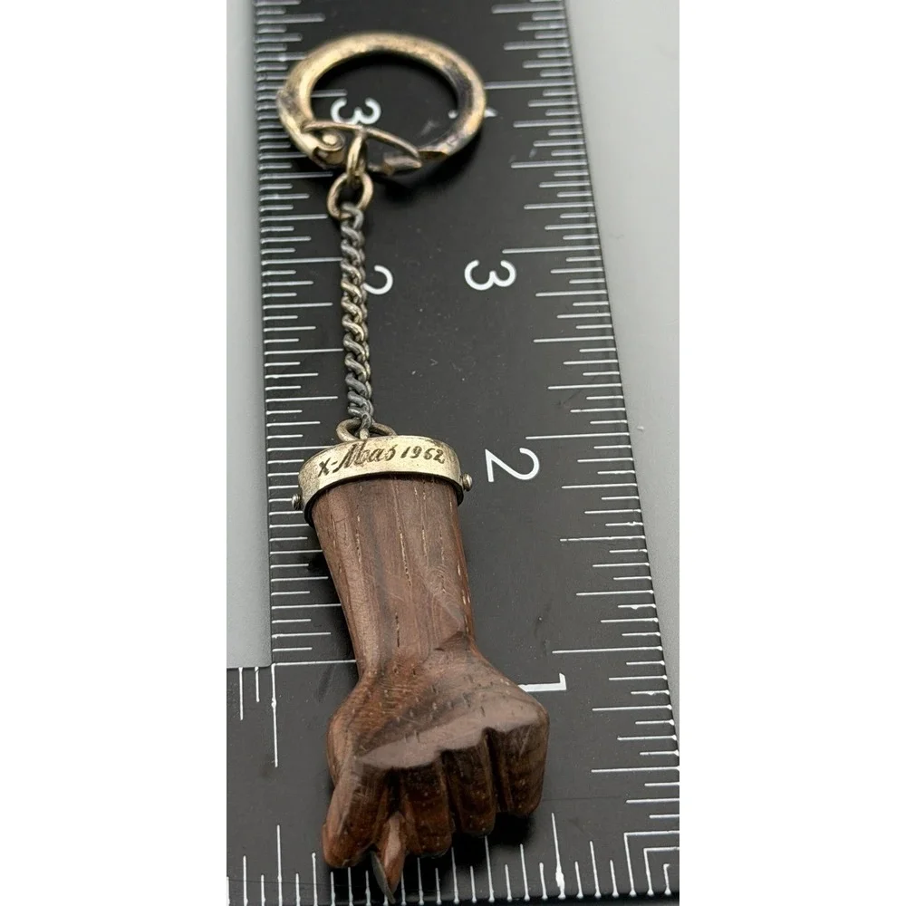 Vintage Figa Hand Keychain XRF Tested Silver Carved Wood Lucky Fist Zitrin Box
